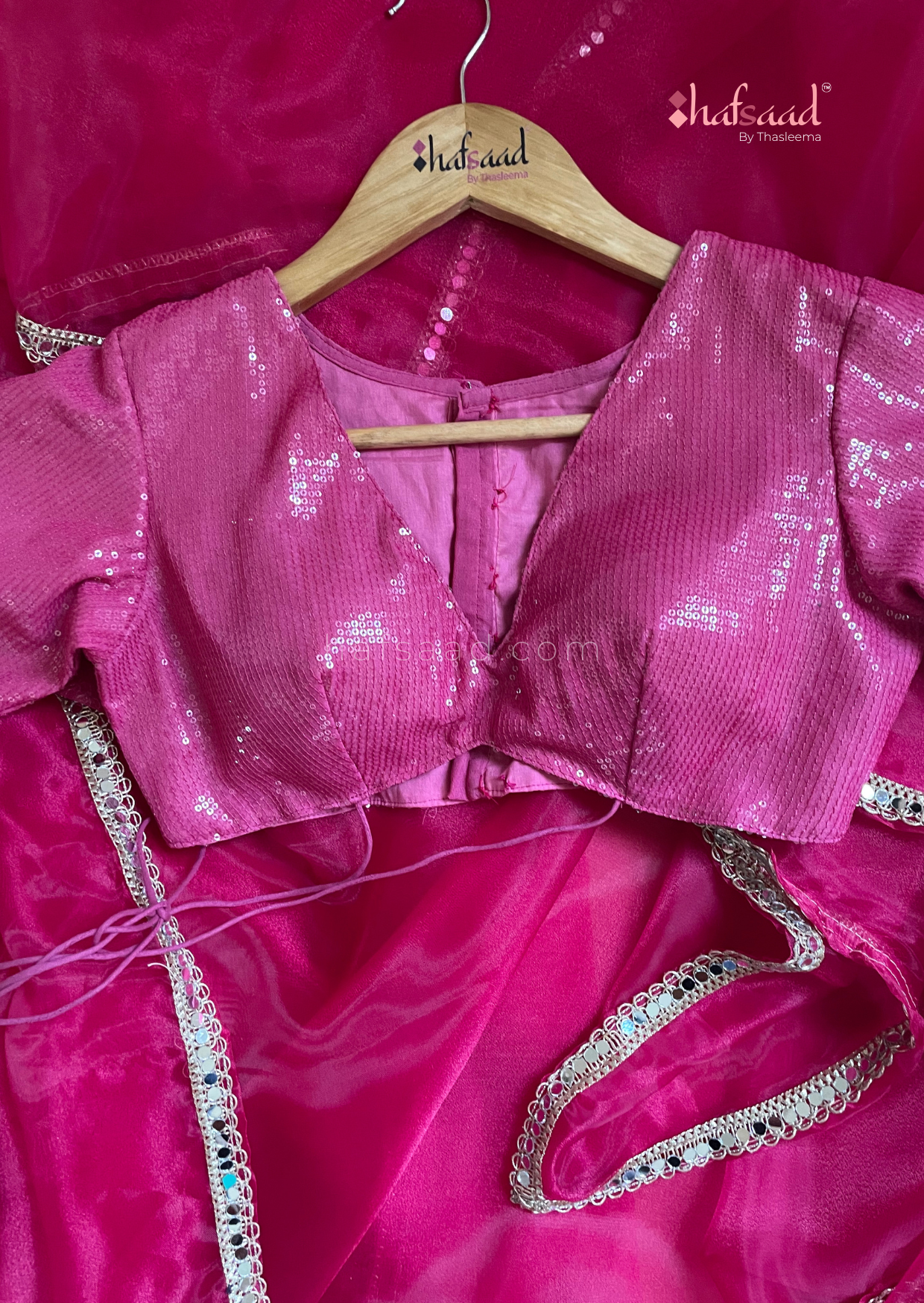 Haseen- Mirror work organza saree (Hot pink)