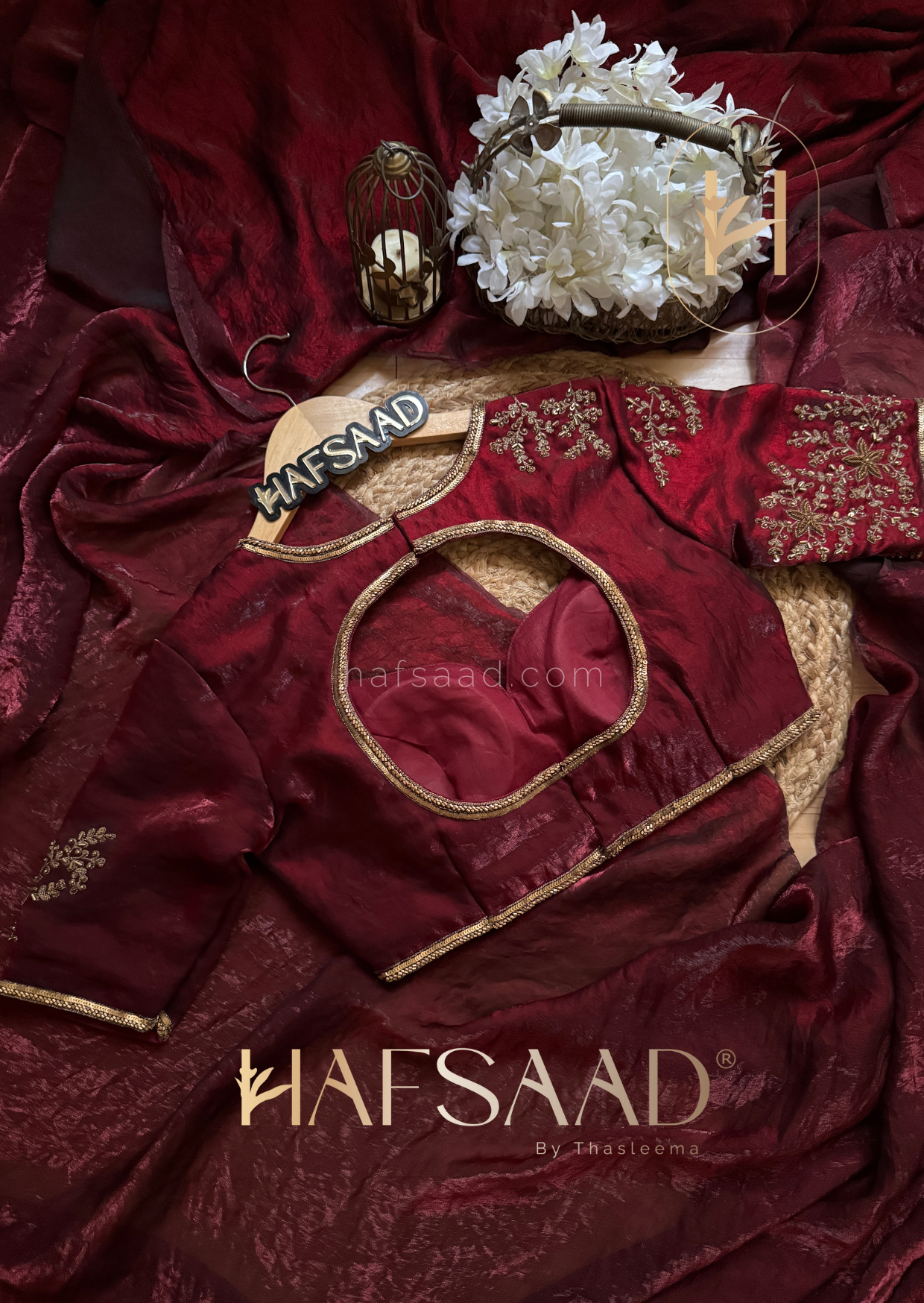 Rouge elbow sleeve - Artisanal handwork saree