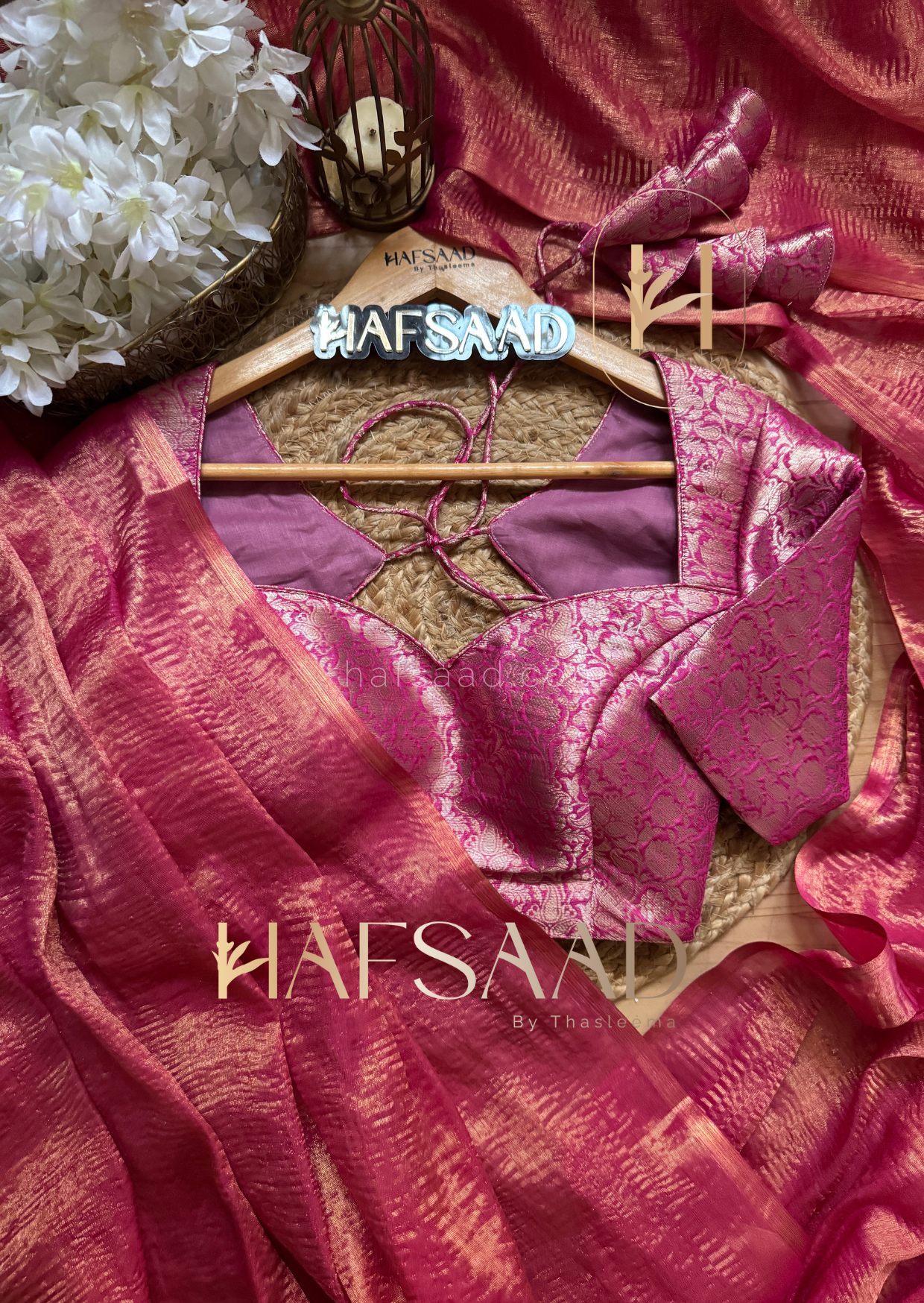 Nida- Soft semi tissue saree (Hot pink)