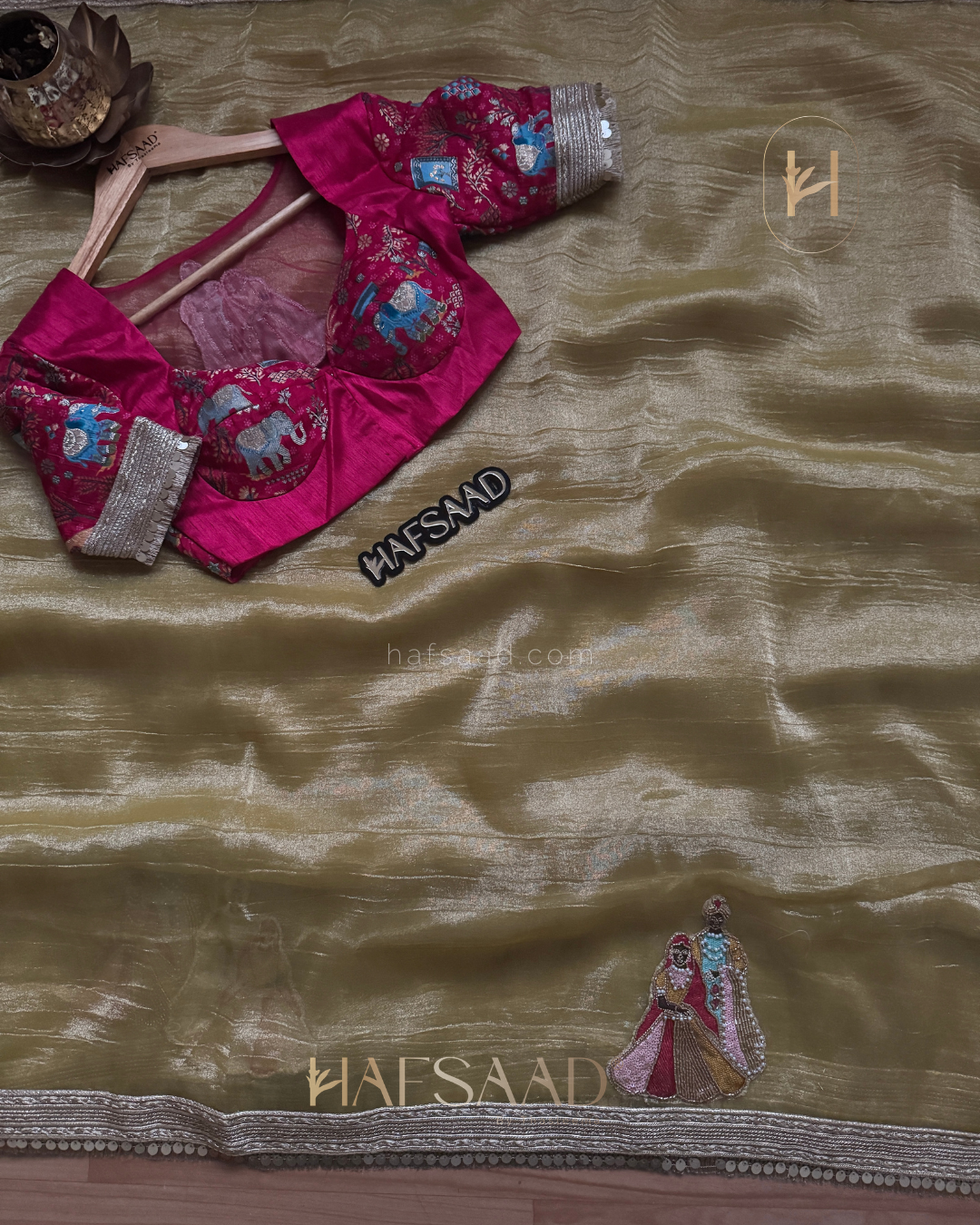 Varshini- Designer tissue saree (parrot green)