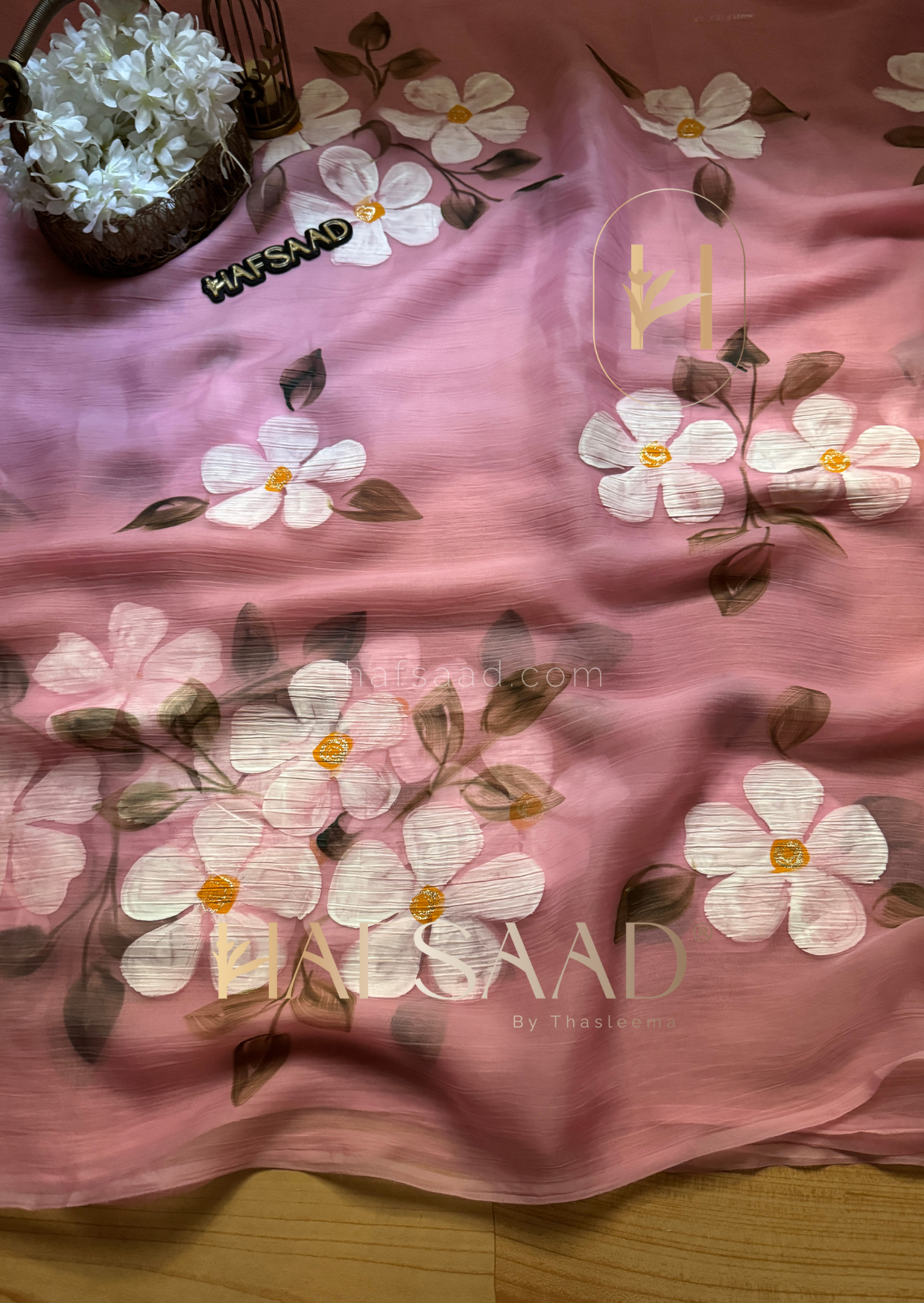 Blossom- Glass chiffon saree (Pink)