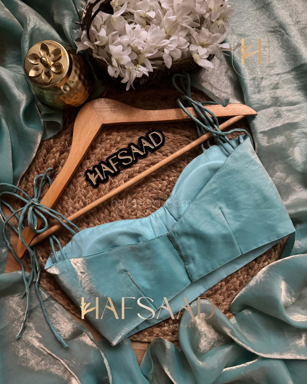 Sinful - Stardust satin saree (Aqua blue)