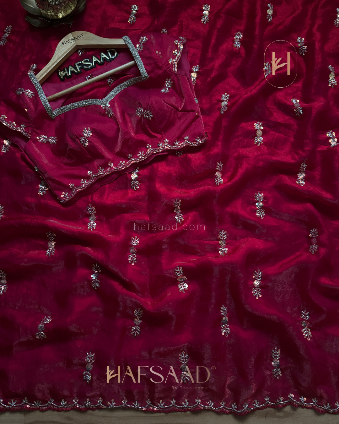 Huda - Stardust Satin Saree (Pink)