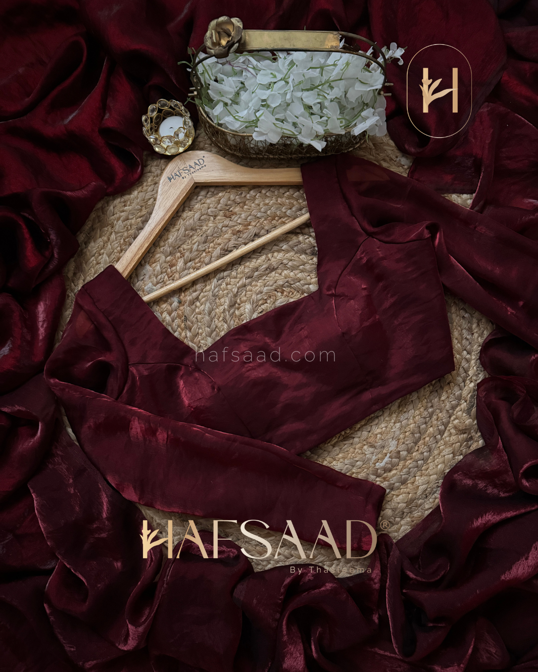 Sinful full sleeve - Stardust satin saree (Maroon)