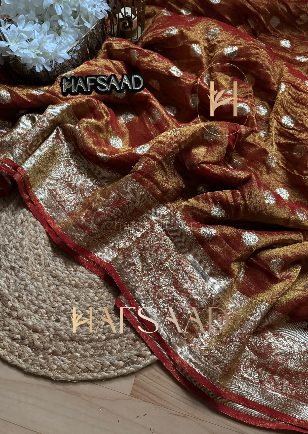 Sita - Semi tissue silk saree (Rustic Orange)