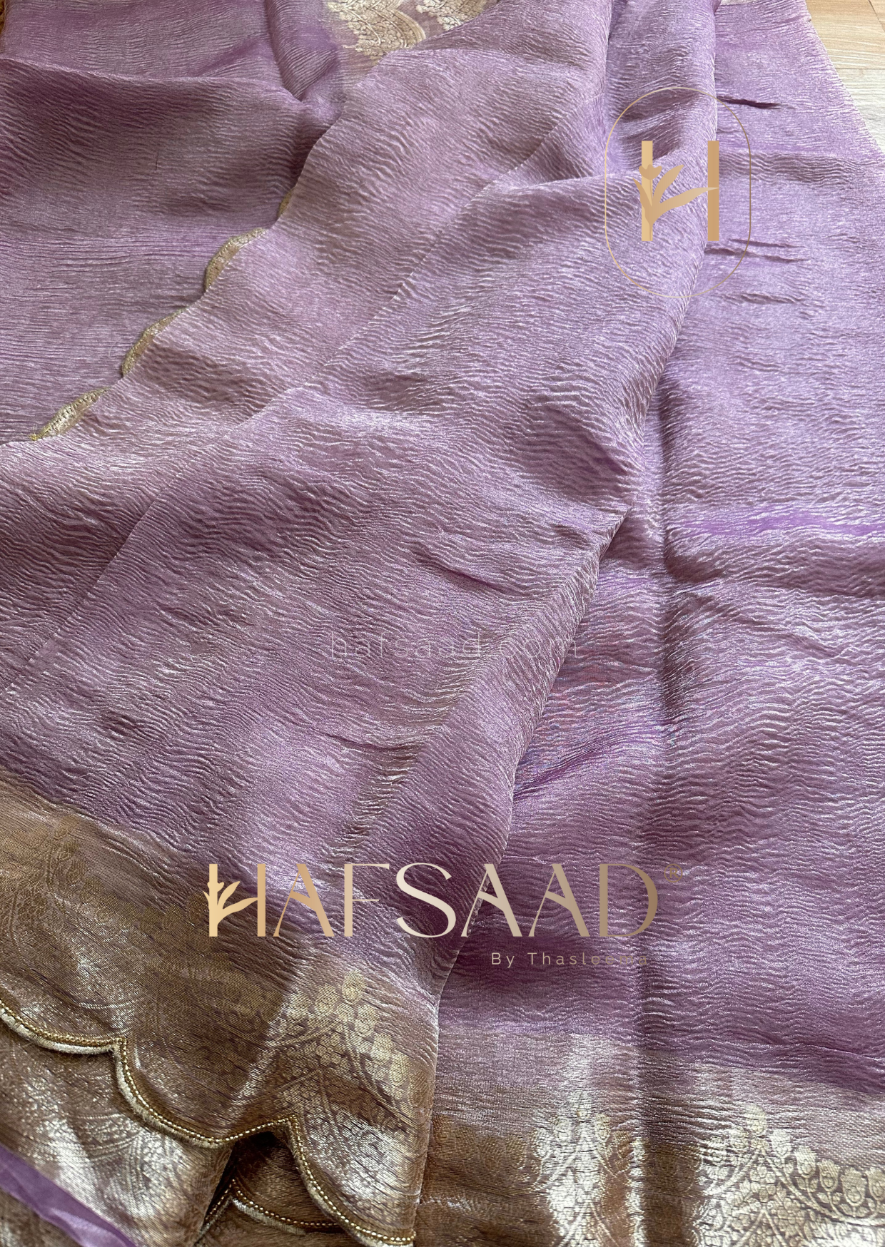 Sayali- Pure tissue silk saree with scallopwork (Lilac)