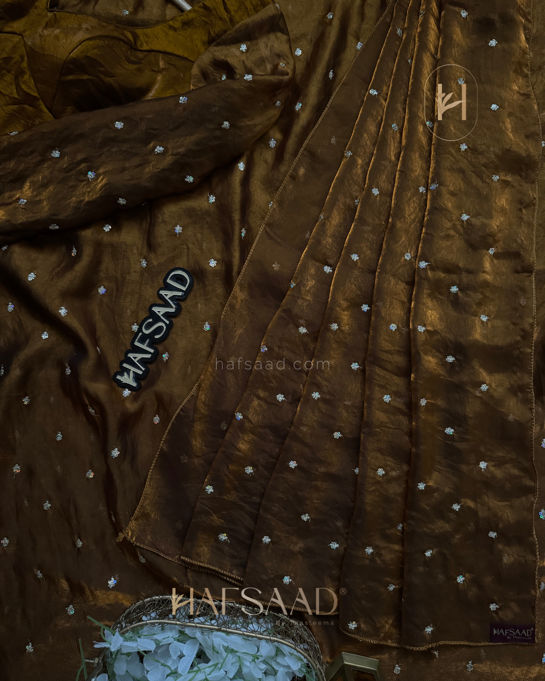 Hani- Stardust Satin Saree (Mustard )