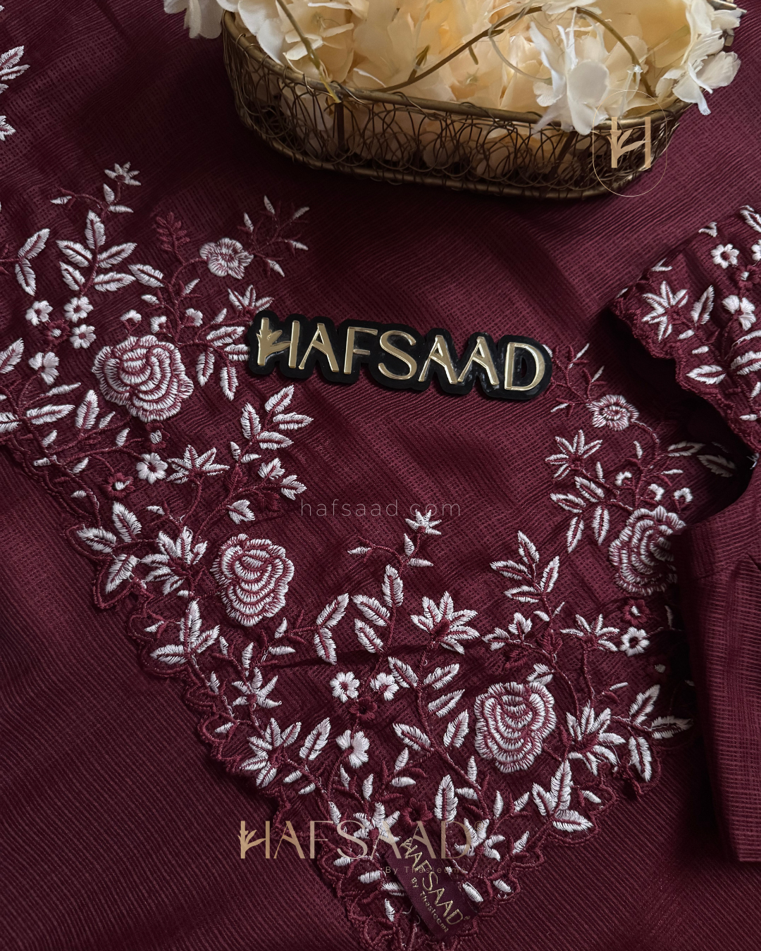 Femi- Embroidered Saree (Burgundy)