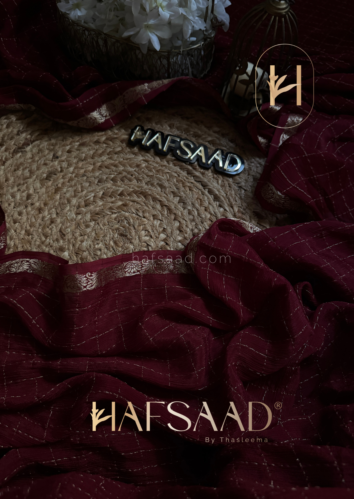Madrasi - Premium crushed chinnon saree (Burgundy)