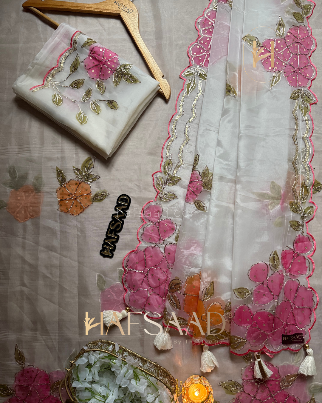 Isra - Premium organza saree (Pink)