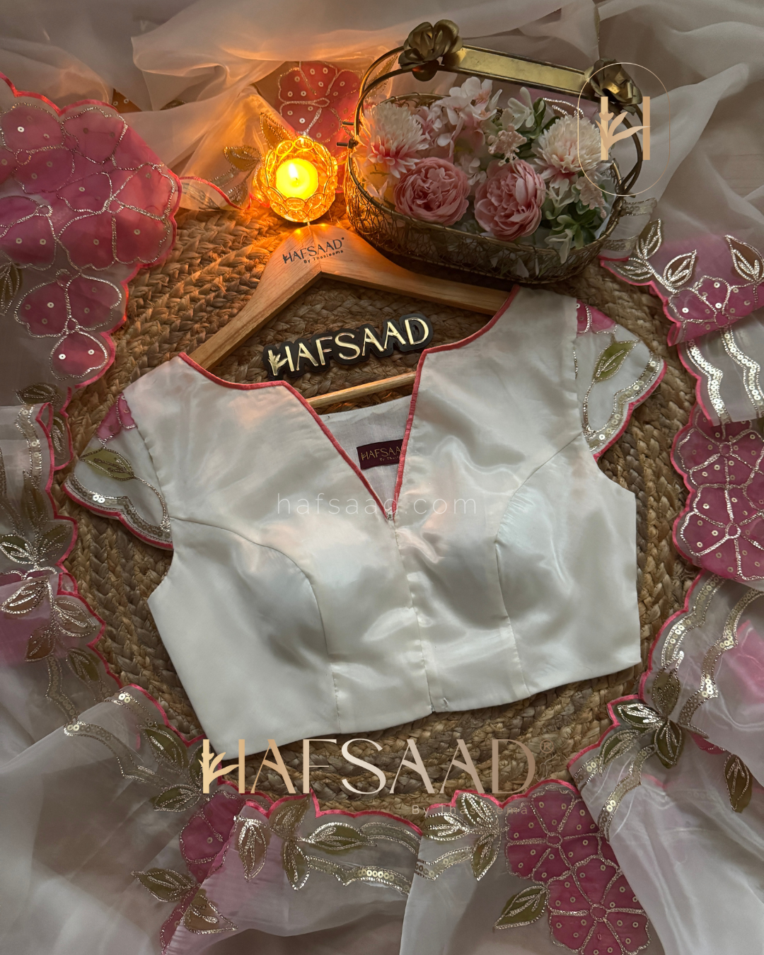 Isra - Premium organza saree (Pink)