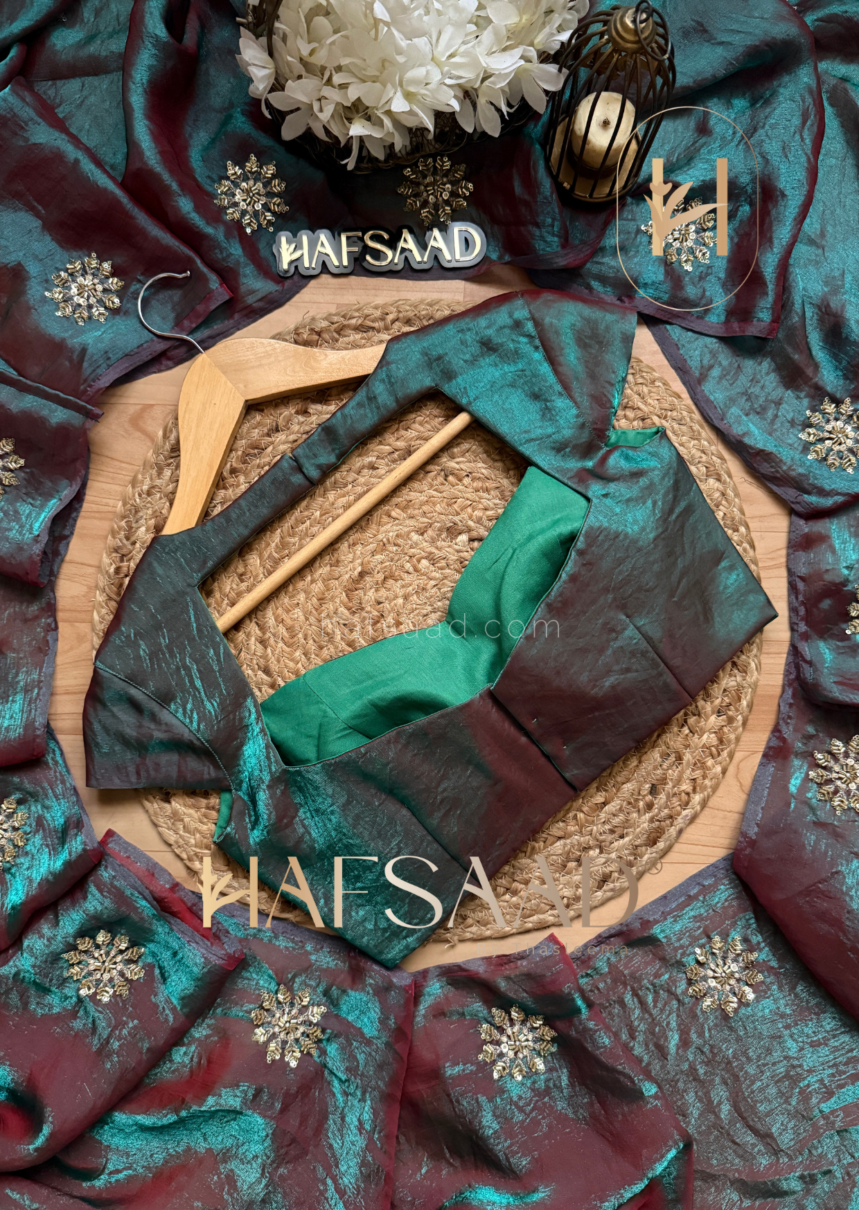 Frost - Stardust satin saree (Fierce peacock)