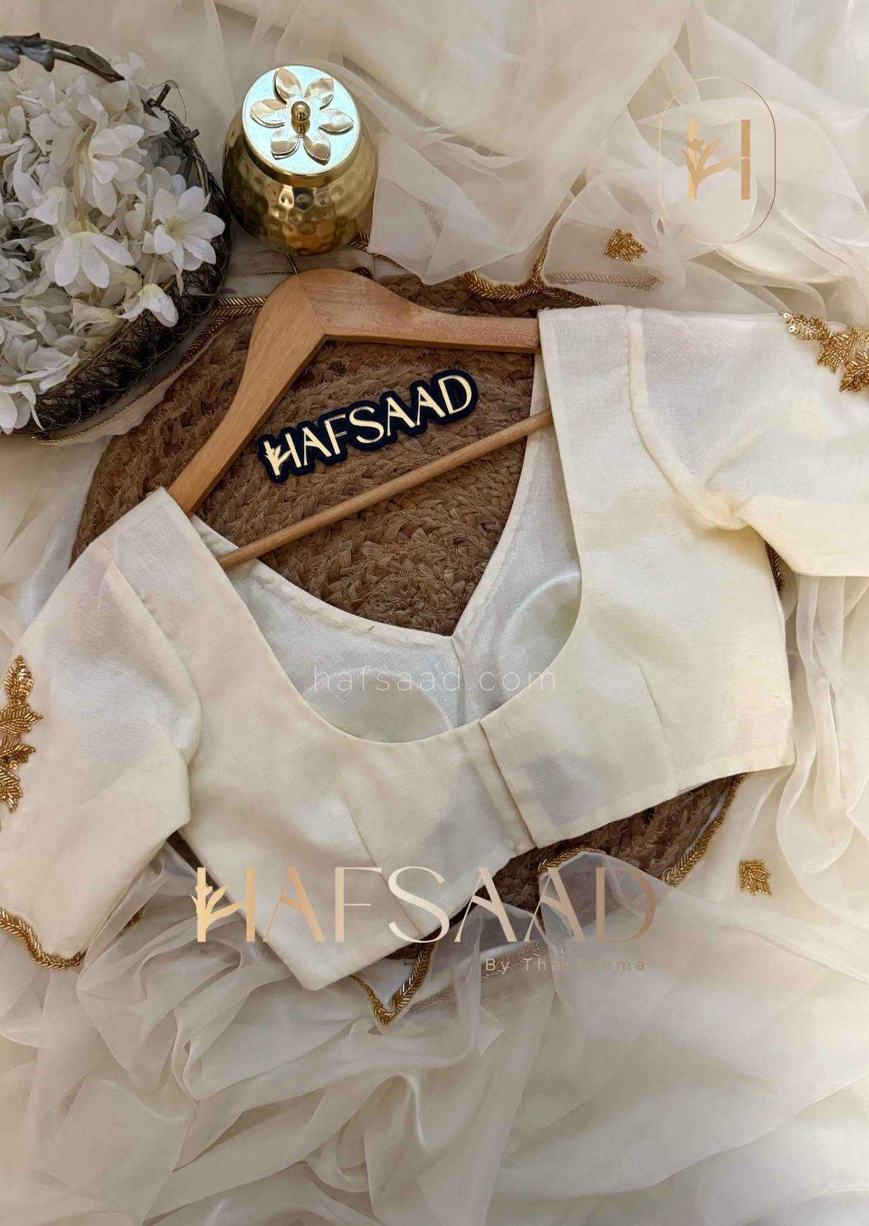 Rini- Pure organza handwork saree (Half white)