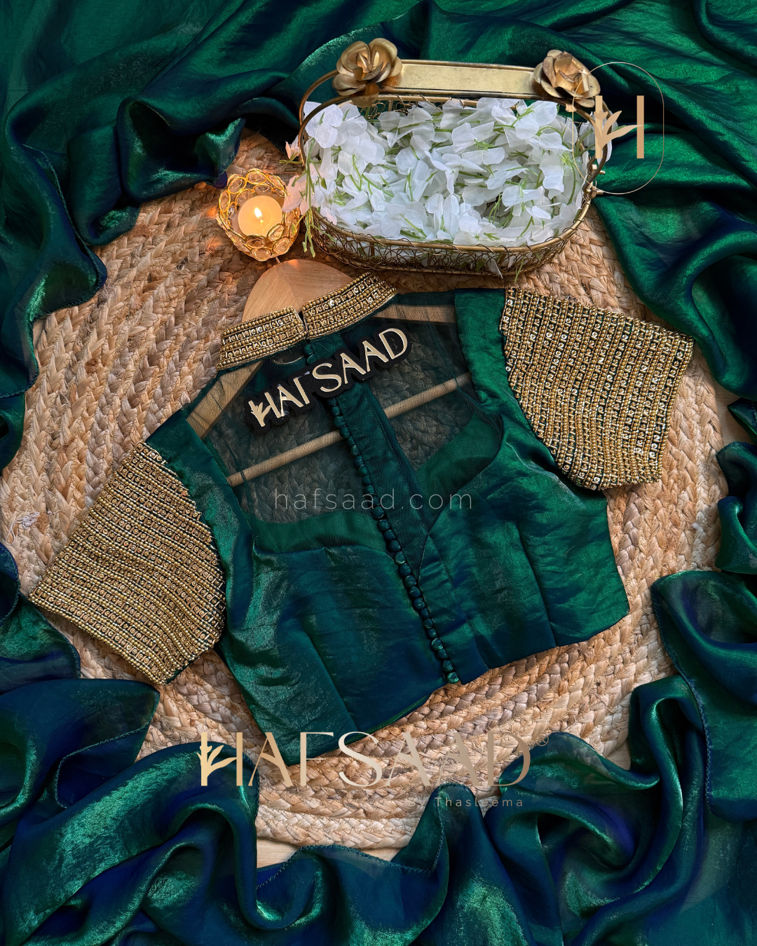 Tara - Artisanal handwork saree (Emerald waves)