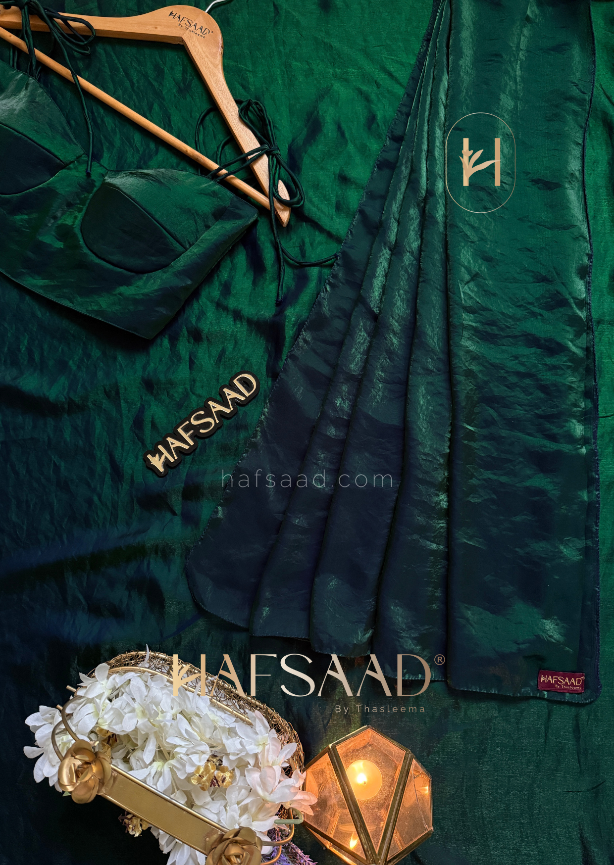 Sinful - Stardust satin saree (Emerald waves)