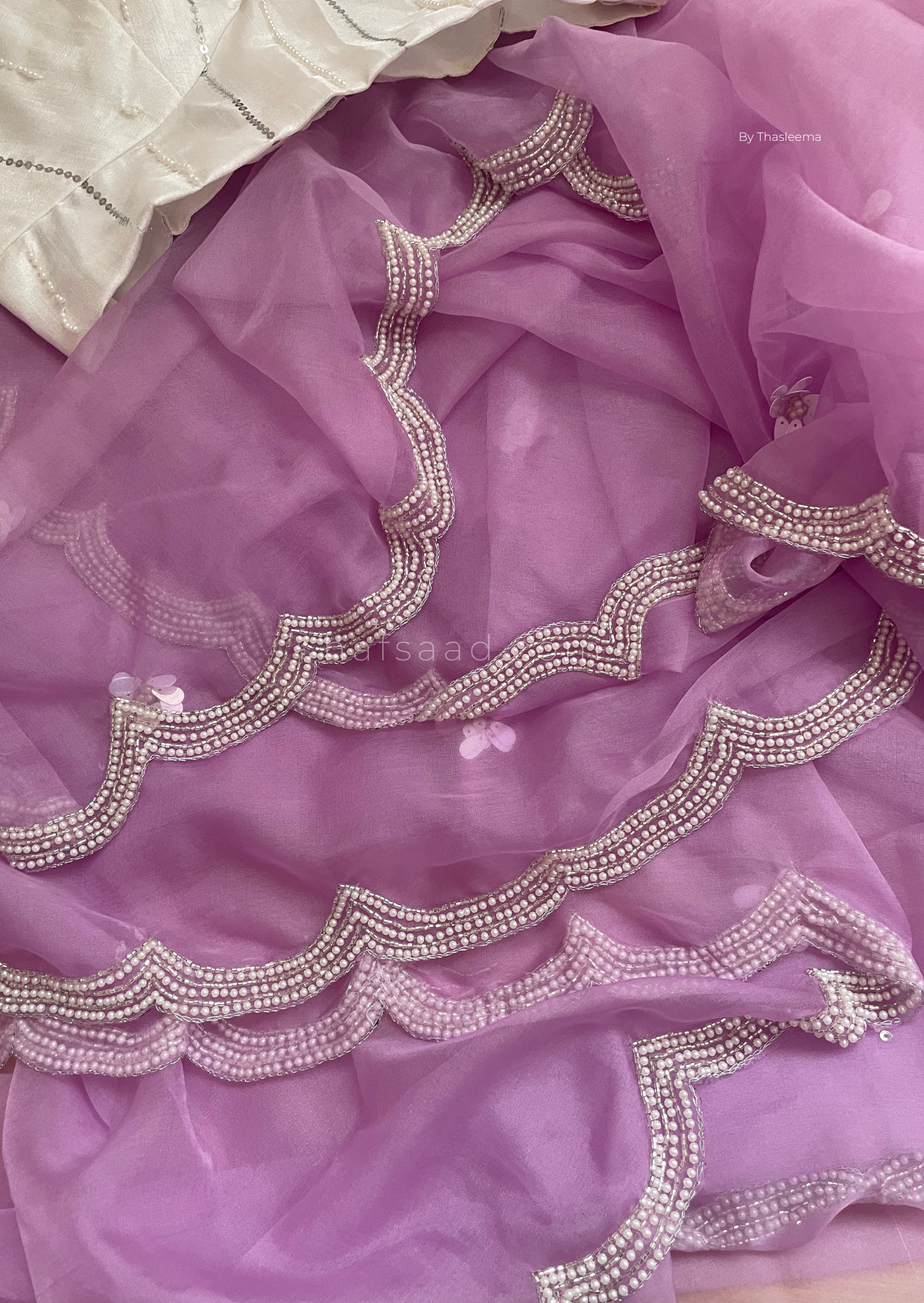 Iris- Premium soft handwork organza saree (Pastel Lilac)