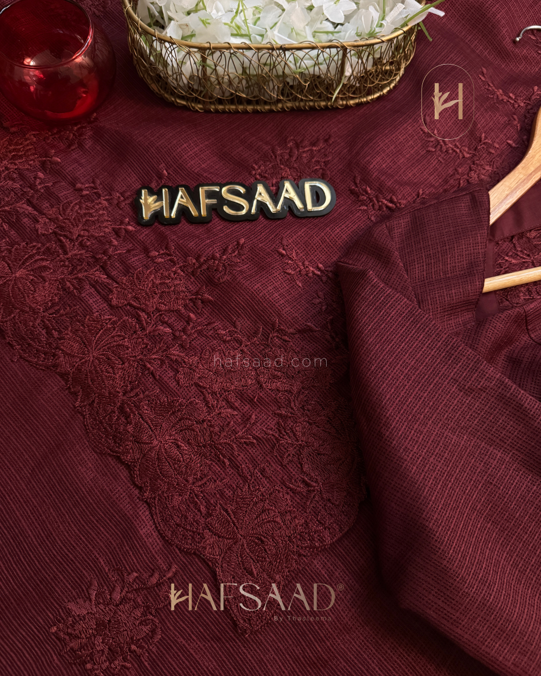 Celestia- Embroidered saree (Burgundy) Full Sleeve