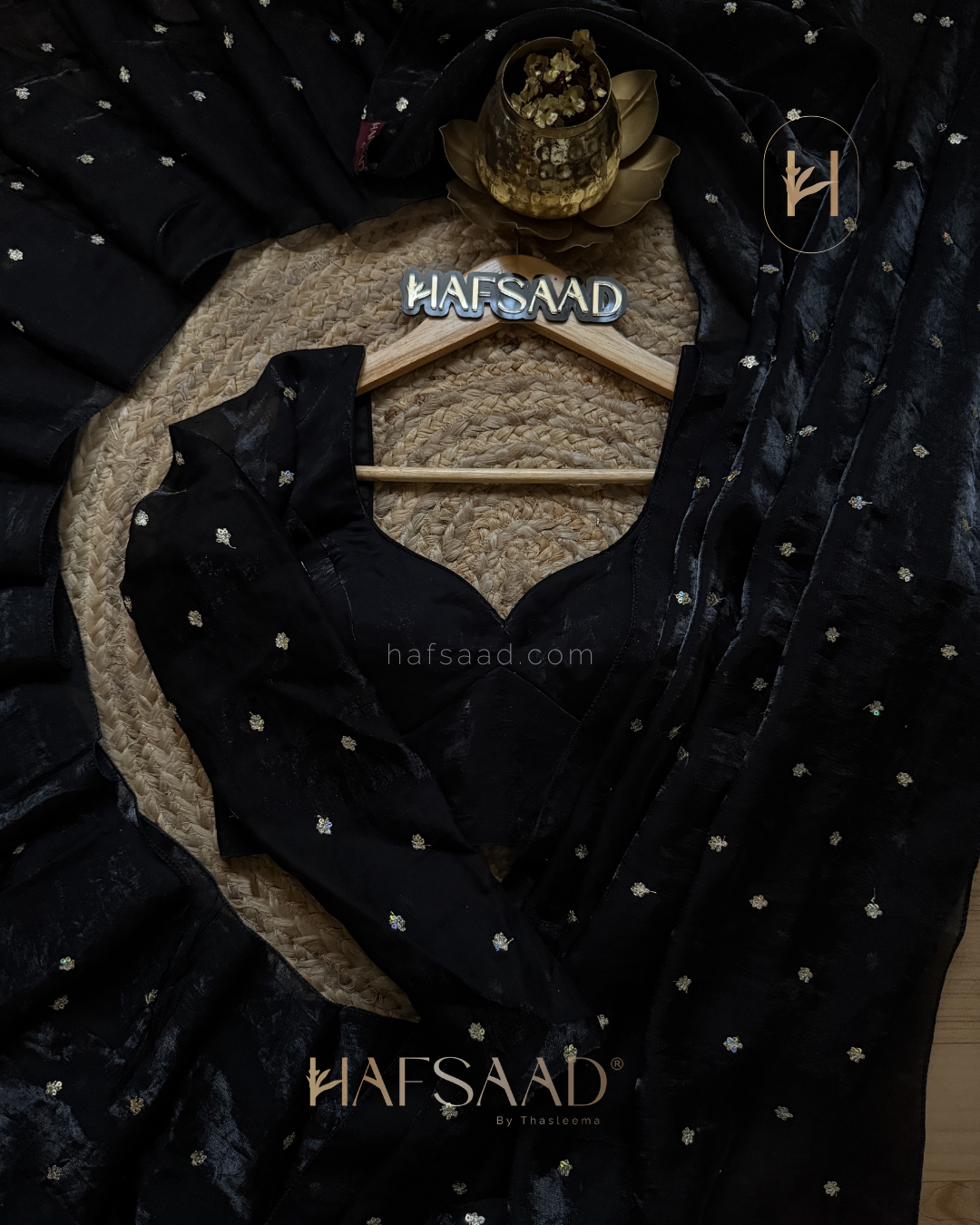 Hani- Stardust Satin Saree (black)