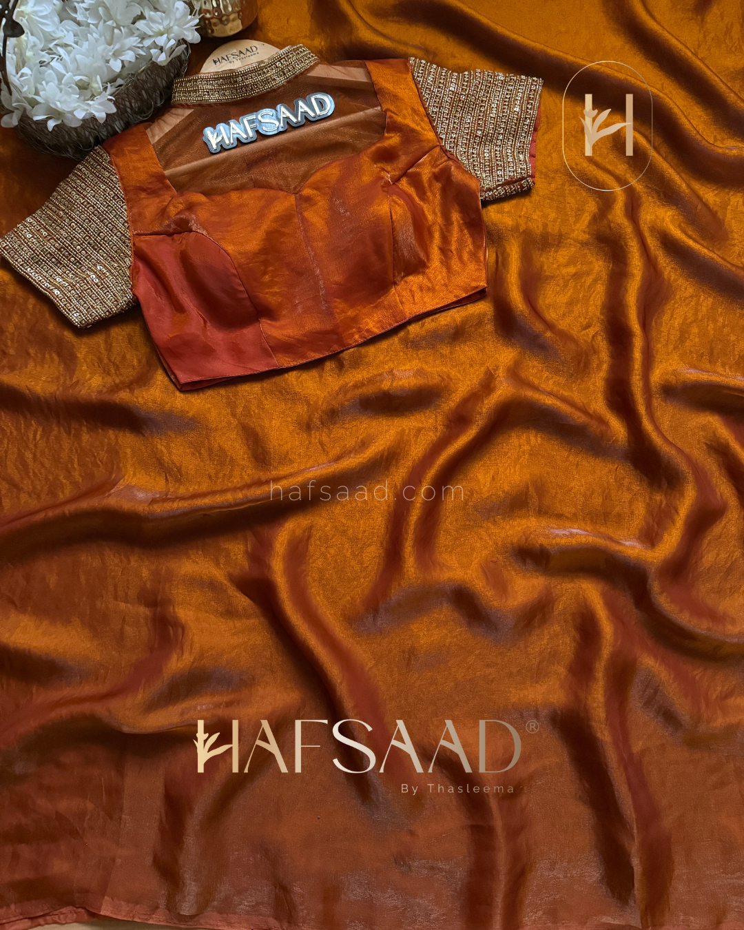 Tara - Artisanal handwork saree (Burnt orange)