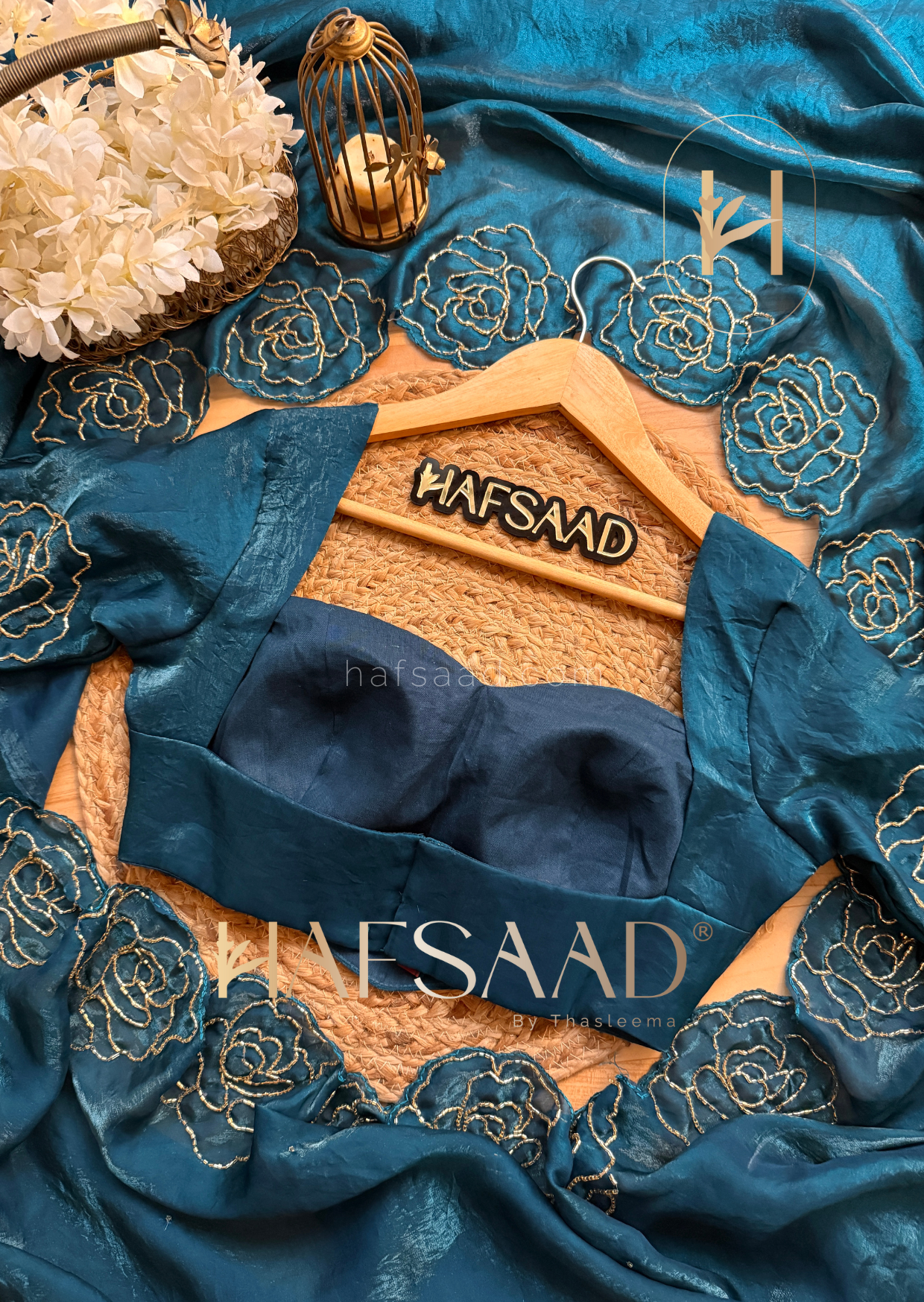 Diana - Premium stardust satin saree (Peacock blue)