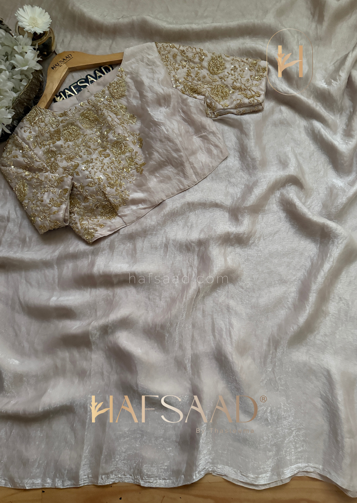 Khushi - Stardust satin saree (Dusty beige)