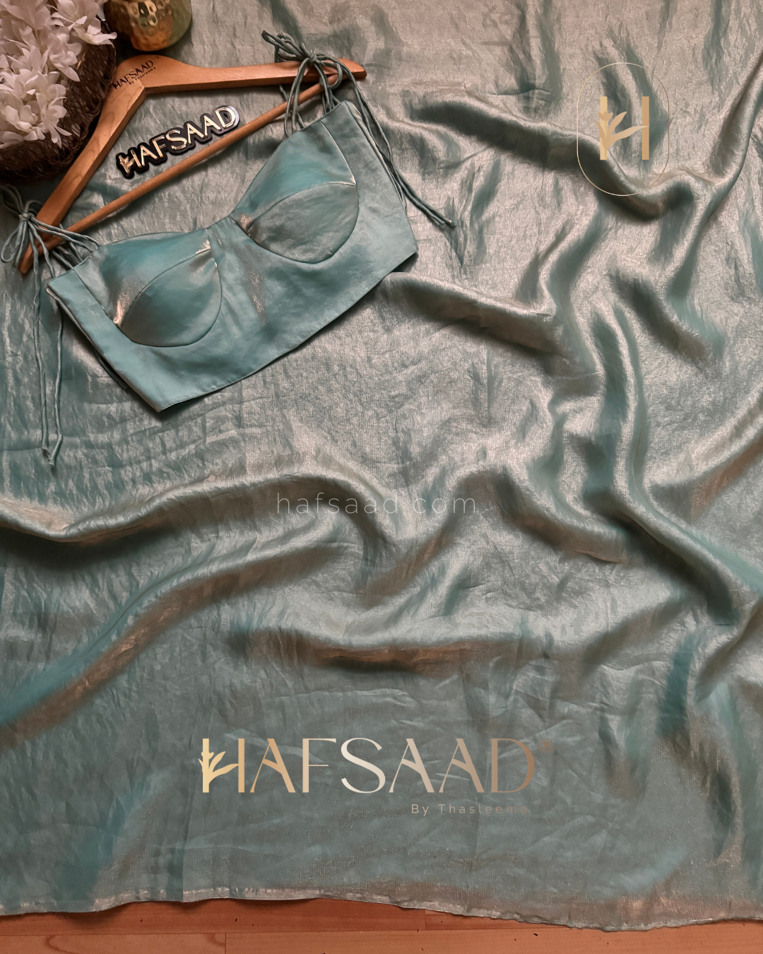 Sinful - Stardust satin saree (Aqua blue)