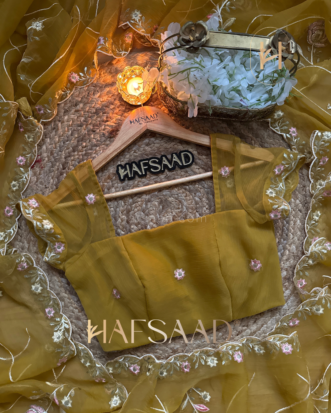 Anila -Chiffon organza saree (Mustard)