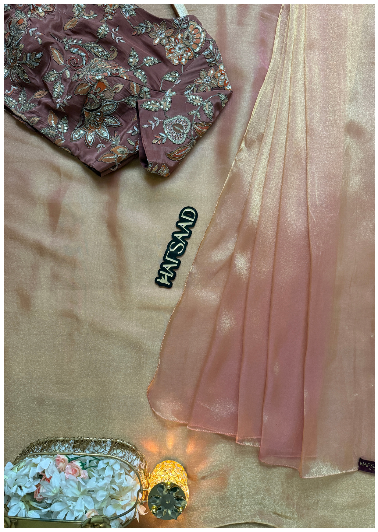 Anya - Soft tissue saree (Ice pink)