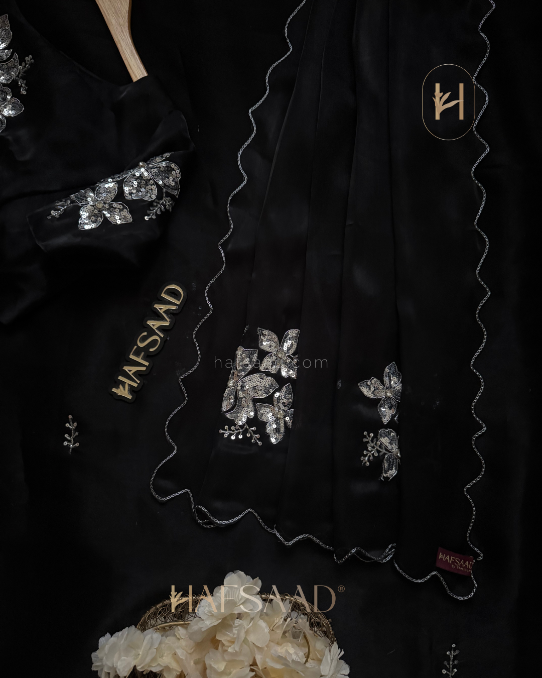 Nina- Handwork satin organza Saree (Black)