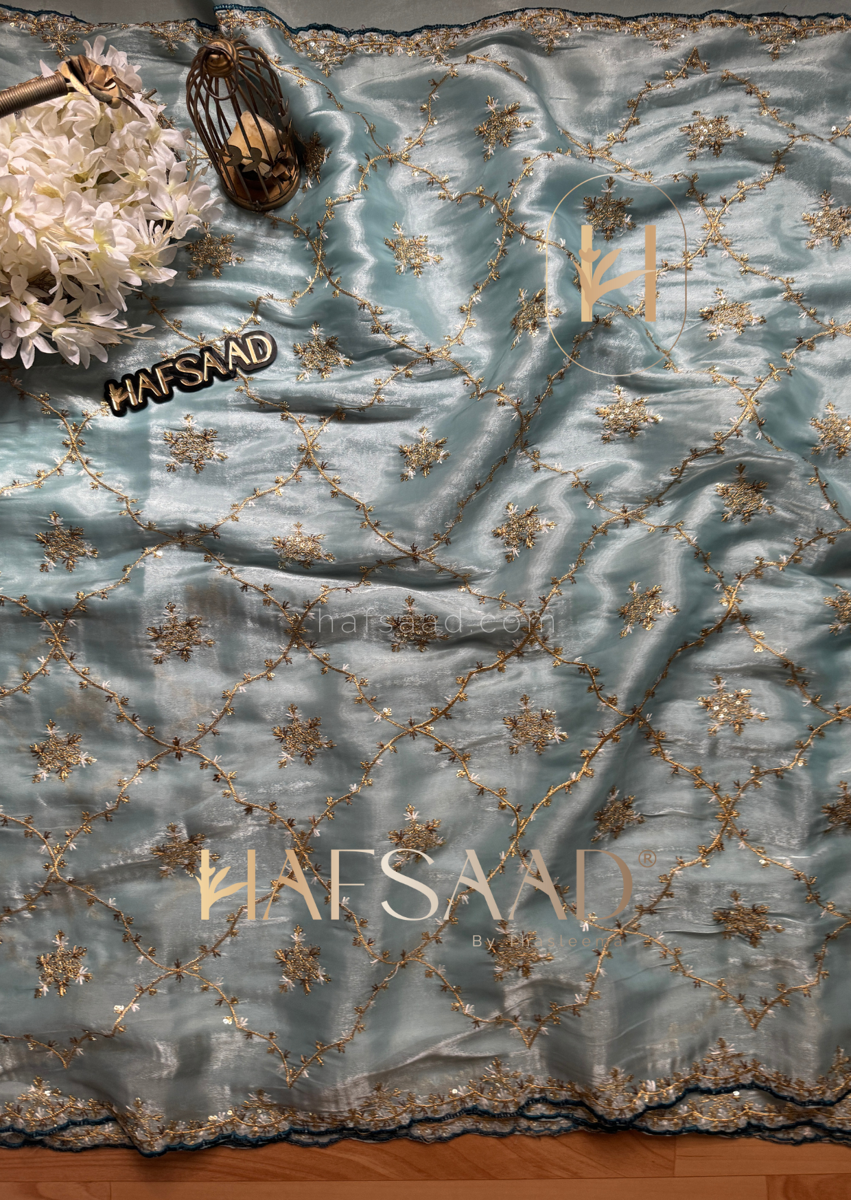 Gulabi- Satin organza saree (Blue)