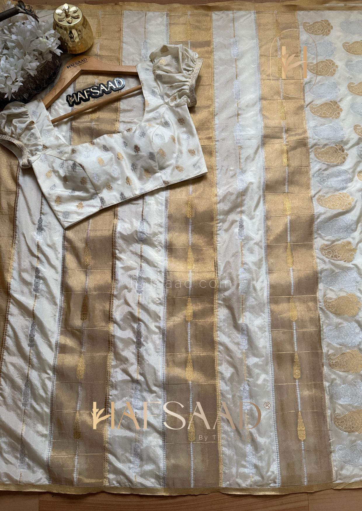 Manasa - Soft silk saree (Half white)
