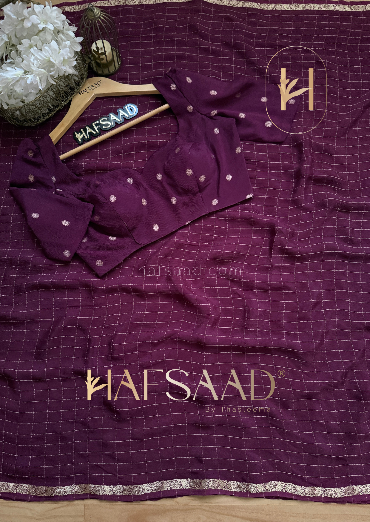 Madrasi - Premium crushed chinnon saree (Plum)