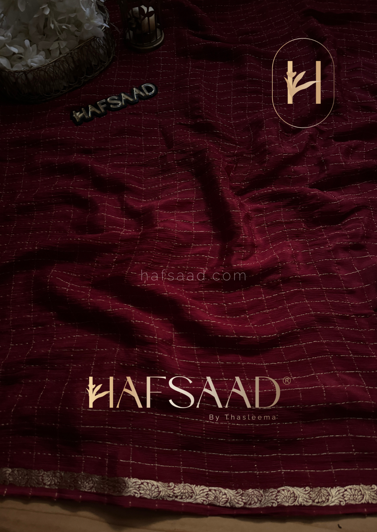 Madrasi - Premium crushed chinnon saree (Burgundy)