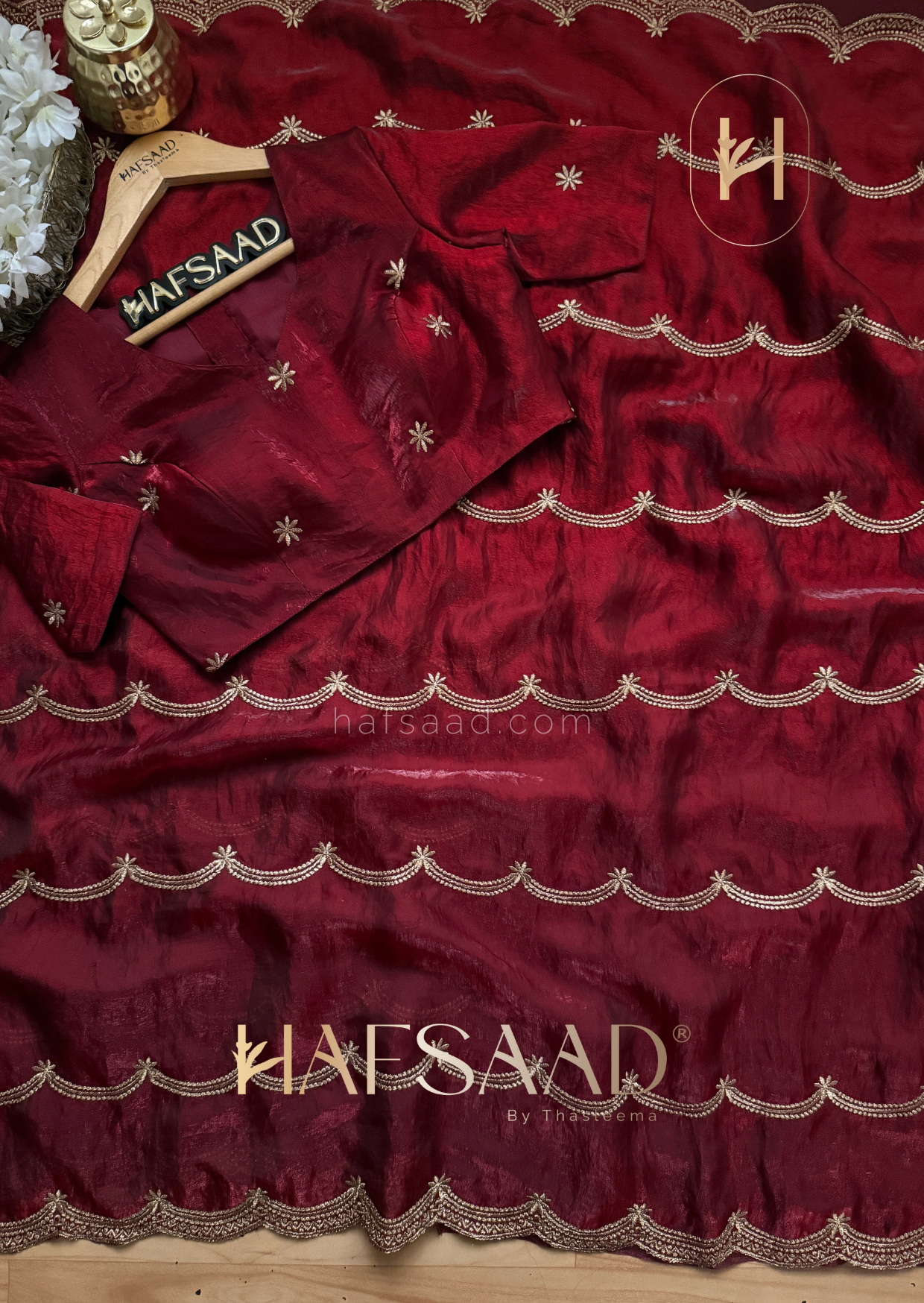 Aadonil- Satin organza saree (Maroon)