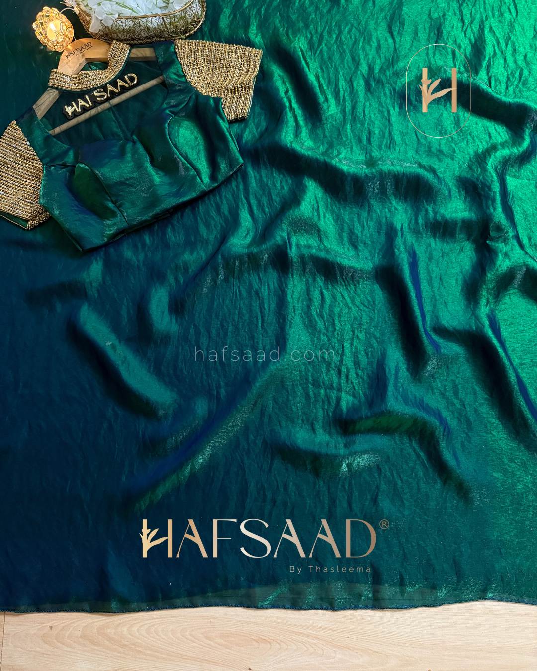 Tara - Artisanal handwork saree (Emerald waves)