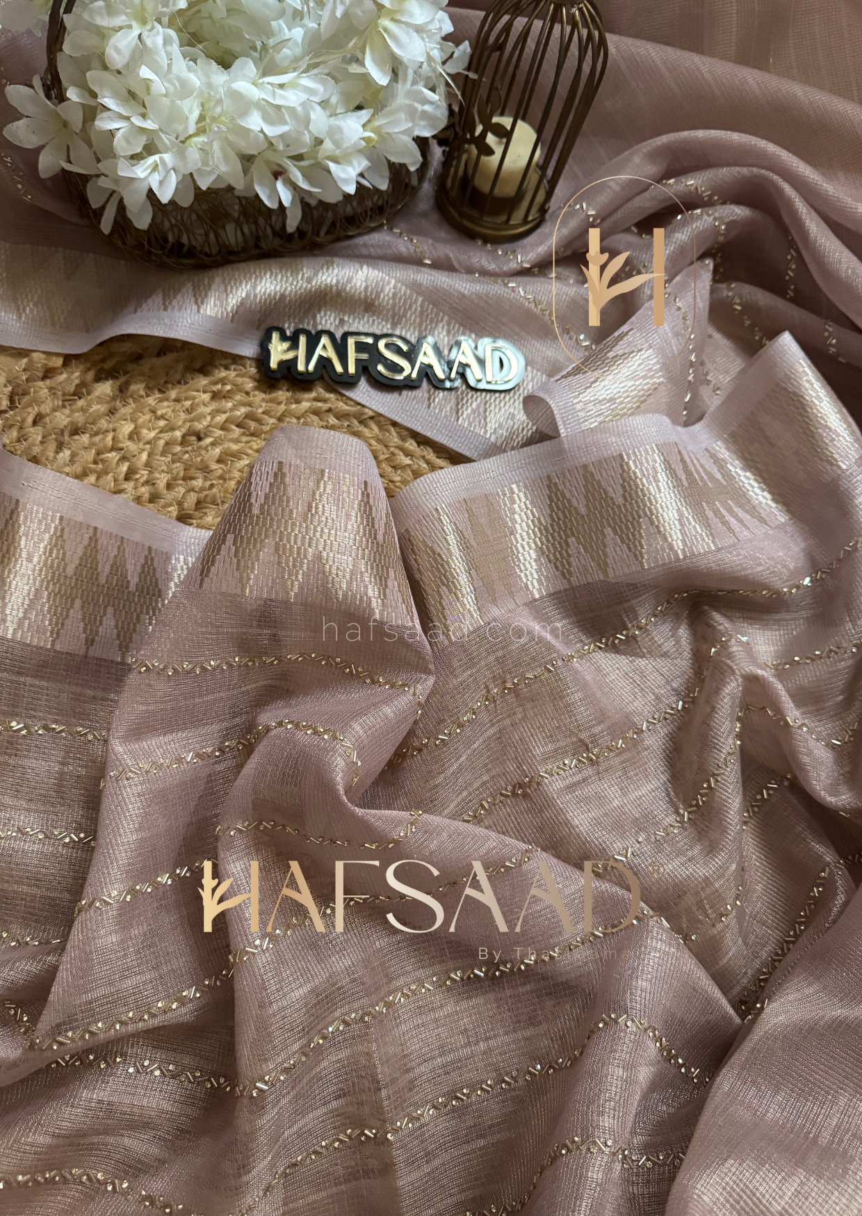 Jessie-Semi Tussar handwork saree (Pink)