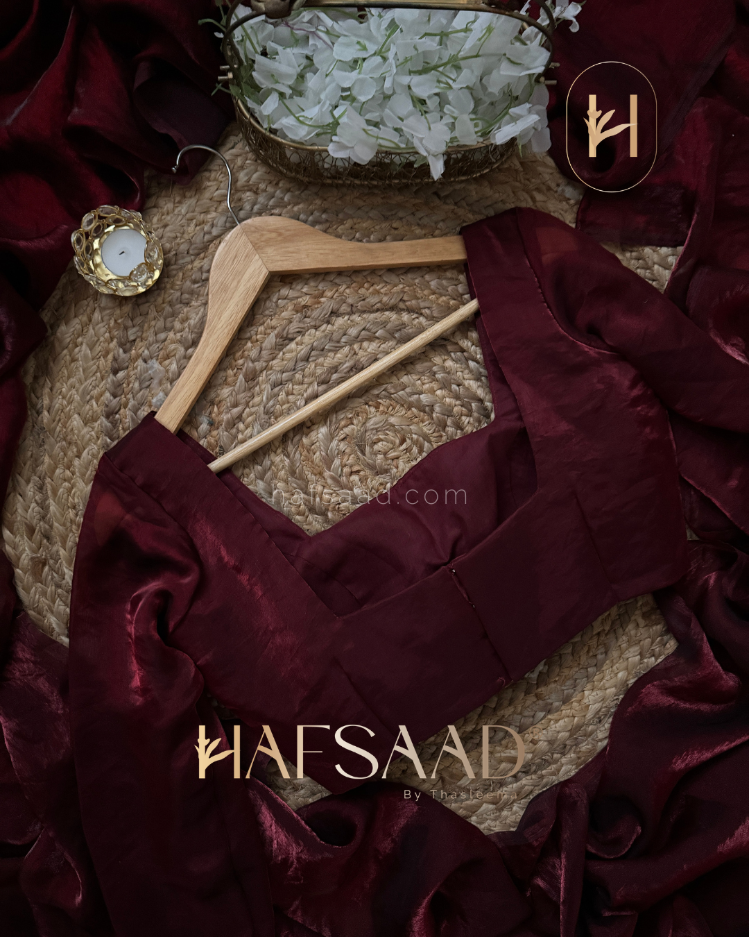 Sinful full sleeve - Stardust satin saree (Maroon)