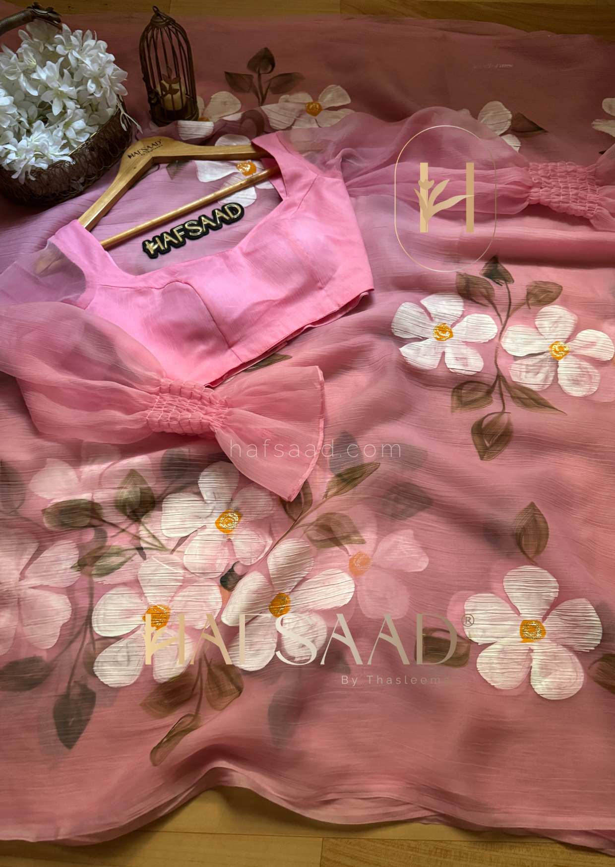 Blossom- Glass chiffon saree (Pink)