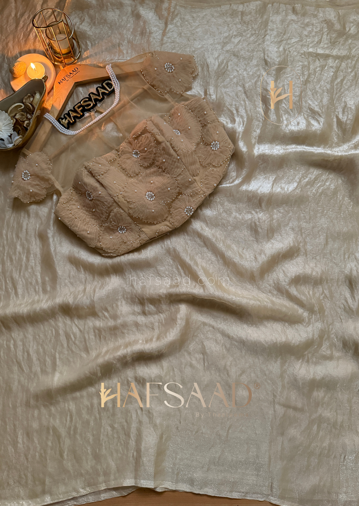 Cassie pearl - Space silk saree (Beige)