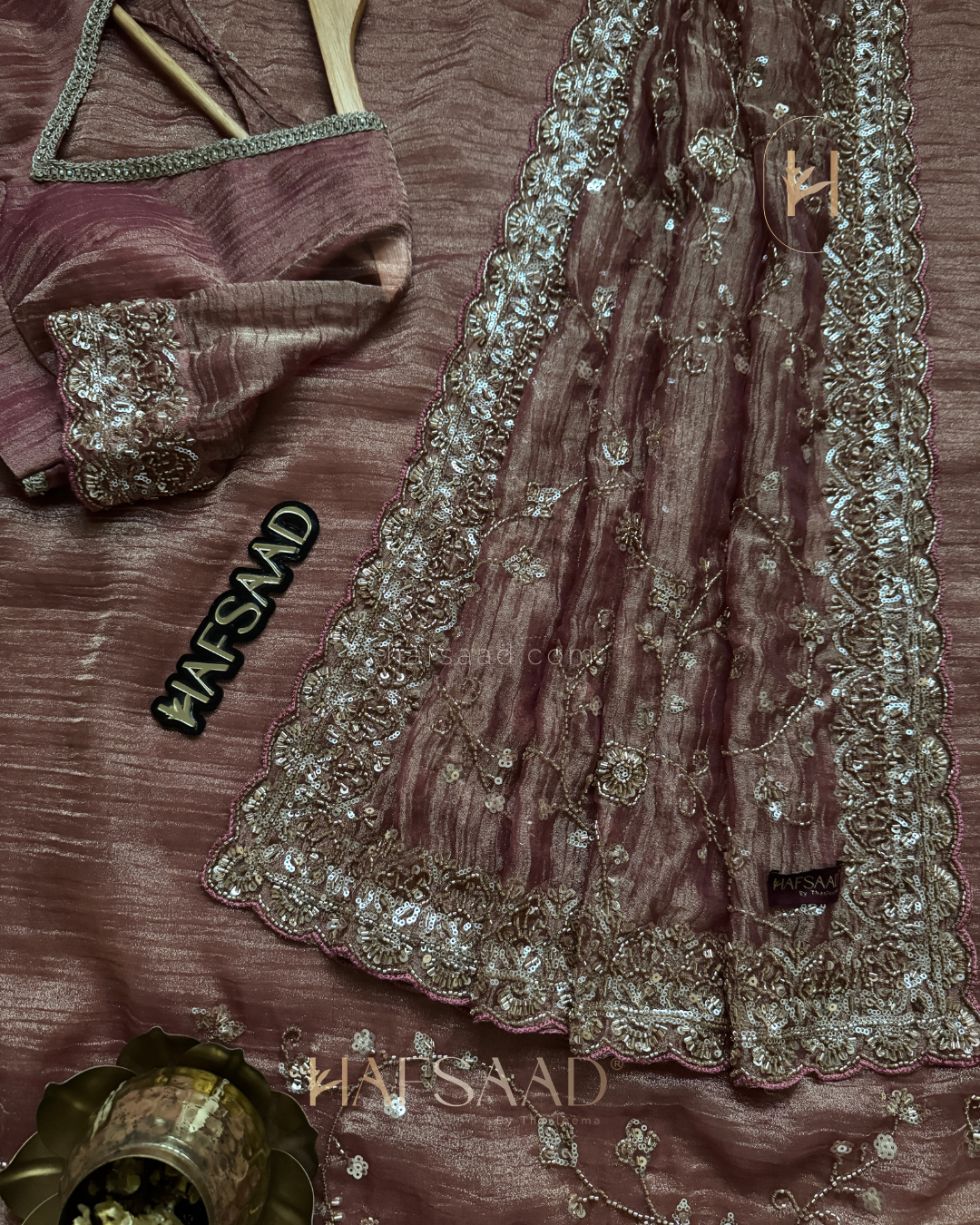 Nashita- Designer handwork saree(rosegold)