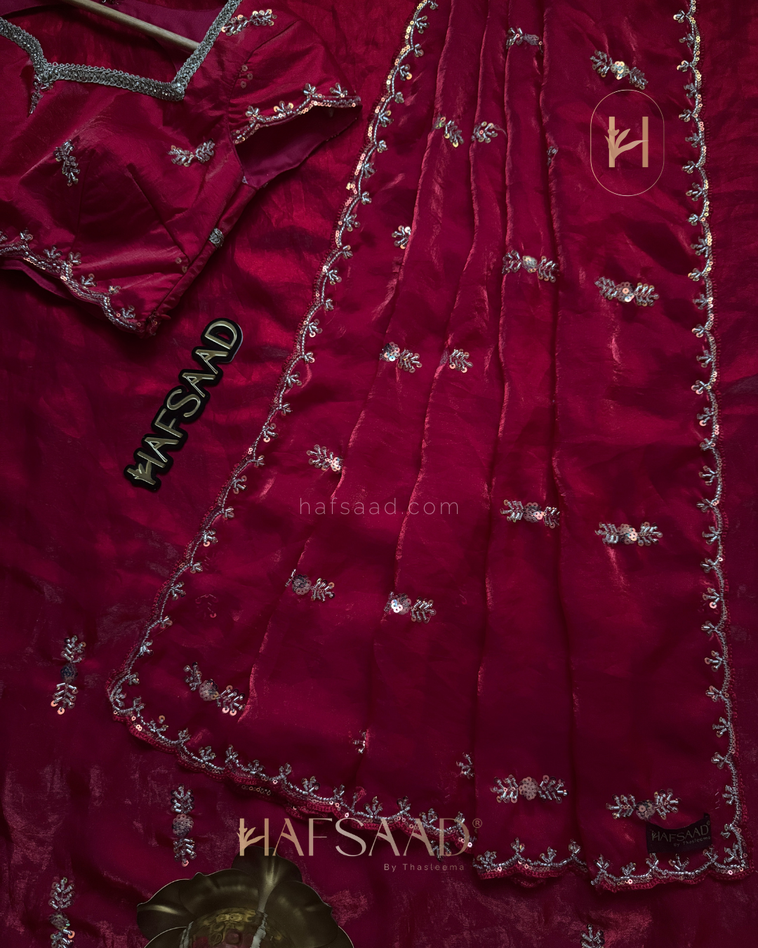 Huda - Stardust Satin Saree (Pink)