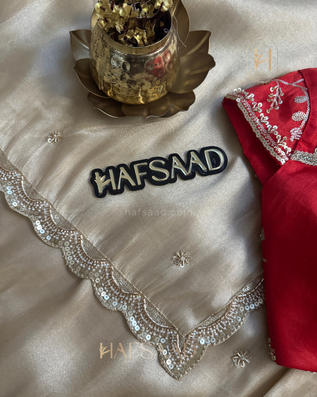 Amina- Designer Handwork Saree (Red)