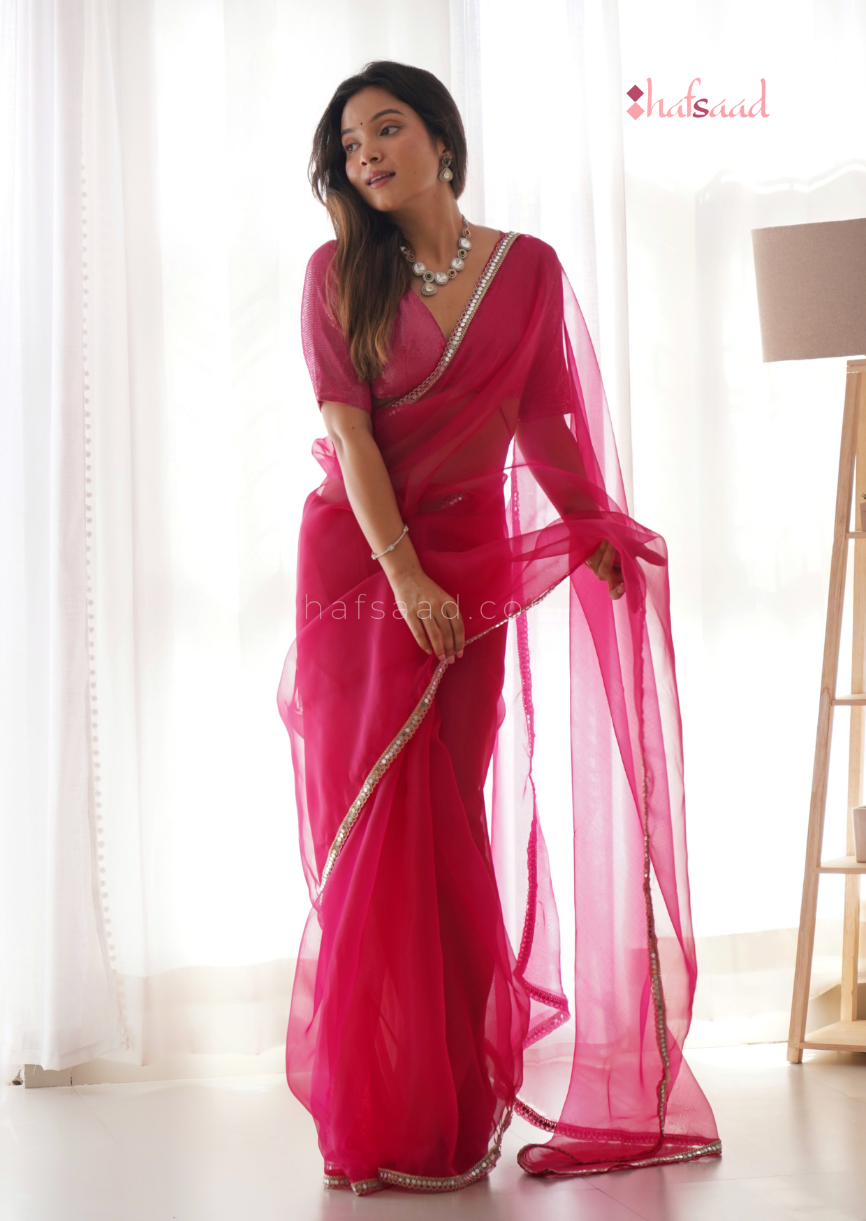 Haseen- Ready to wear saree(Hot pink)