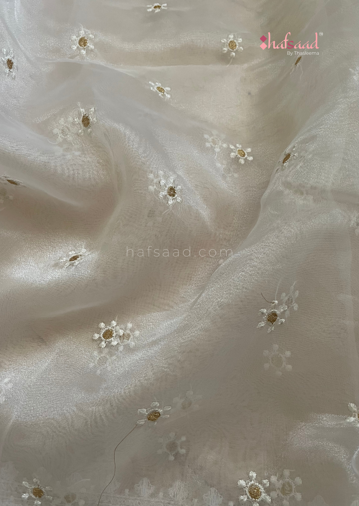 Blushed- White chikankari organza saree