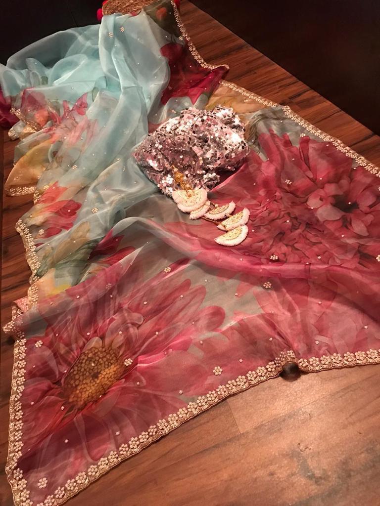 Elaria - Premium Digital Print Organza Saree