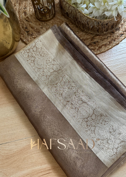 Banaras story- Pure Banaras Tissue silk ( Rustic Brown)