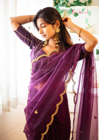 IRIS- Ready to wear pure organza saree (Purple)