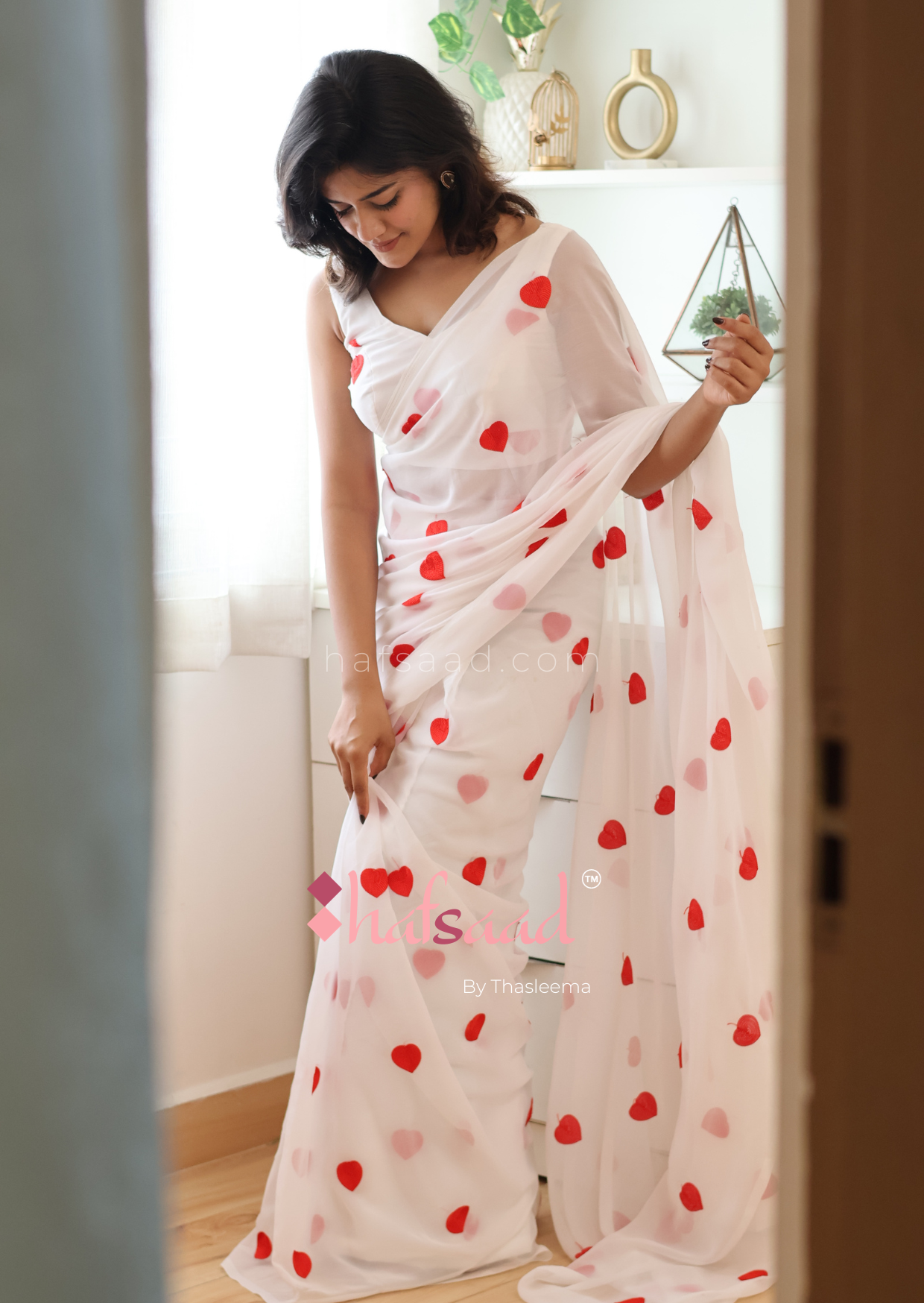 Lil Heart- Ready to wear saree (White)