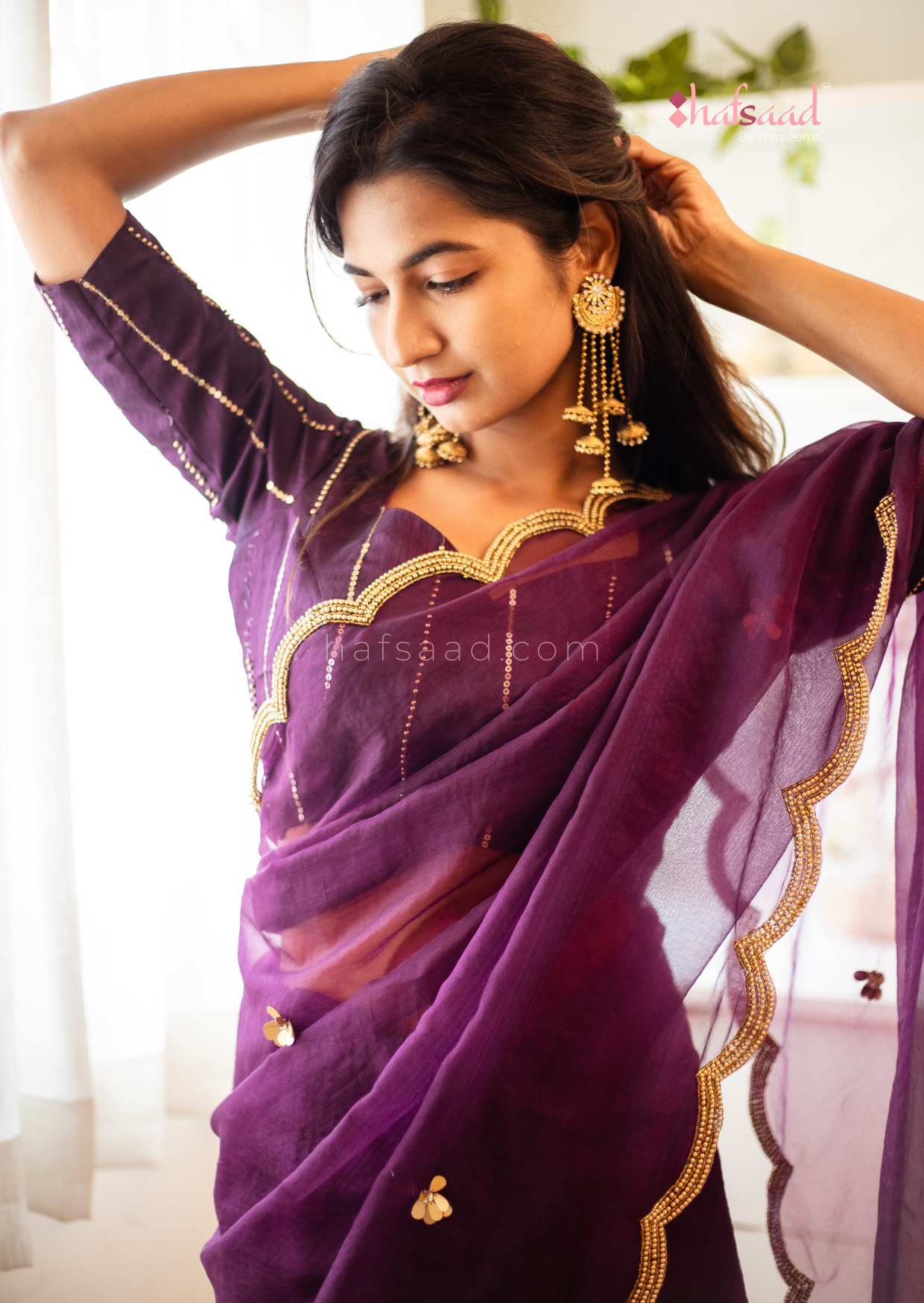 IRIS- Ready to wear pure organza saree (Purple)