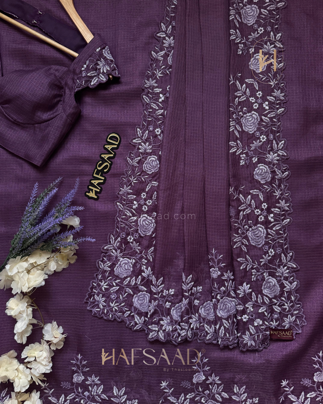 Femi- Embroidered Saree (Purple)